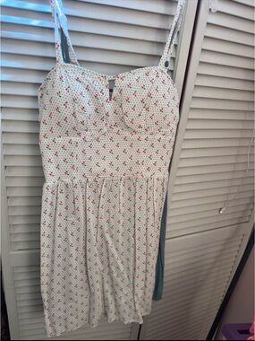 White Floral Polka-Dot Sundress with Red Accents